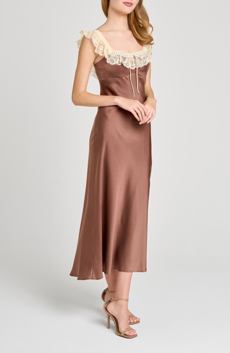 WAYF Ella Lace Trim Slipdress, Alternate, color, Mocha