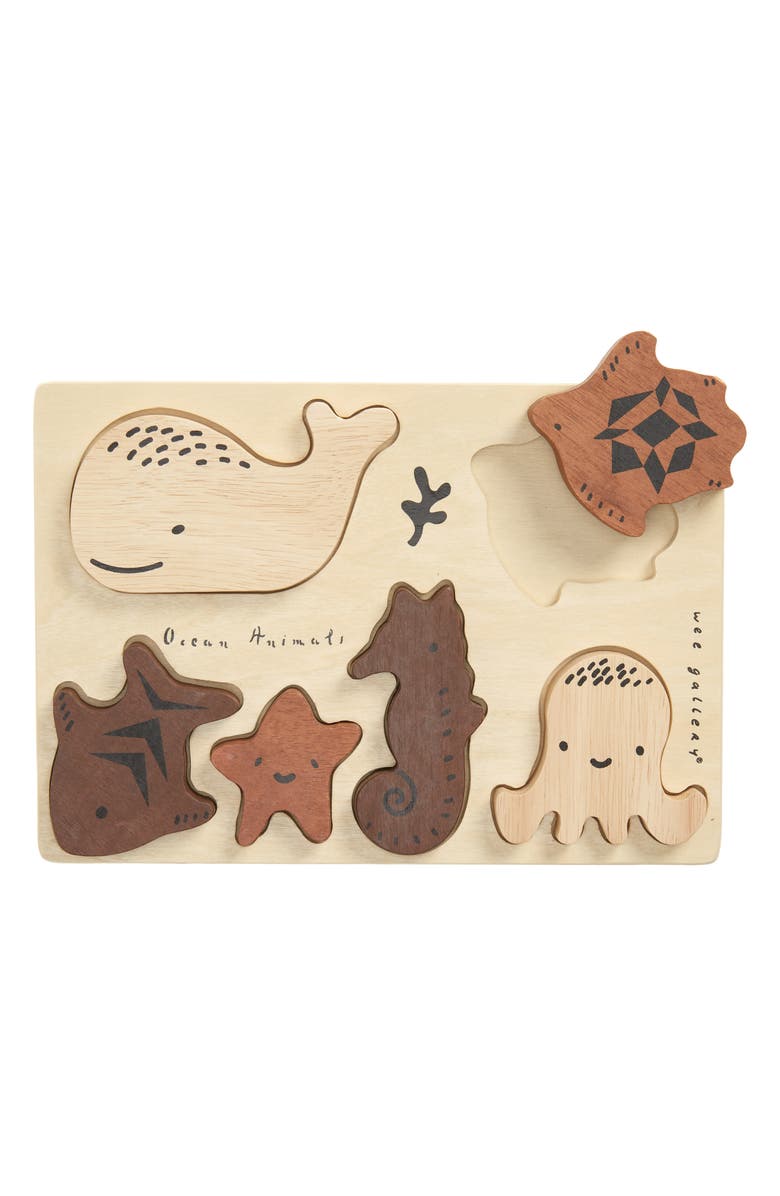Wee Gallery Ocean Animals 6-Piece Wooden Puzzle, Main, color, 