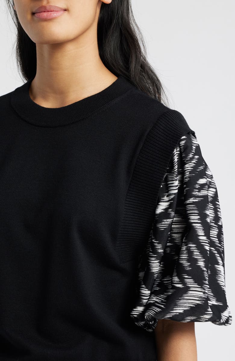 DKNY Print Sleeve Mixed Media Sweater, Alternate, color, Blk/Str Ti