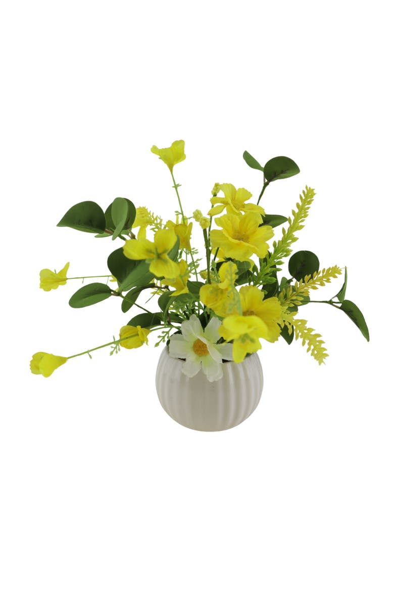 Season's Designs Artificial Yellow Flower Arrangement in White Vase, 8" Daisy Bowl,, Alternate, color, Multicolored