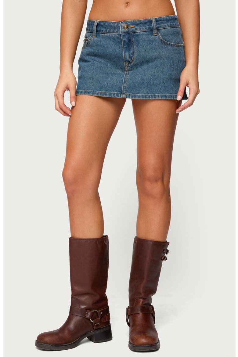 Josiee Low Rise Denim Miniskirt, Main, color, BLUE-WASHED