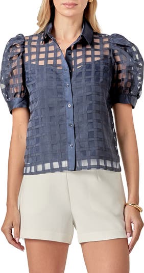 トップス Organza Print Puff Sleeve Shirt Lisa Organza Puff Sleeve Blouse