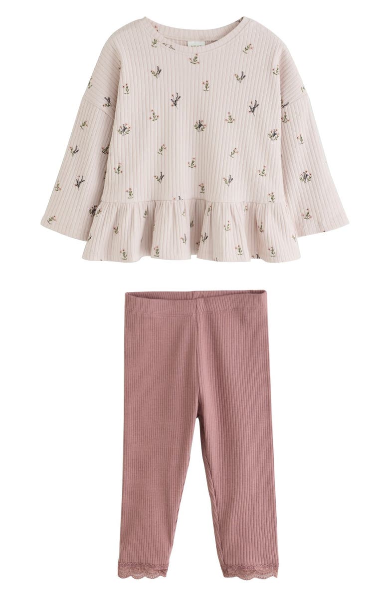 NEXT Kids' Frill Hem T-Shirt & Leggings Set, Main, color, Purple