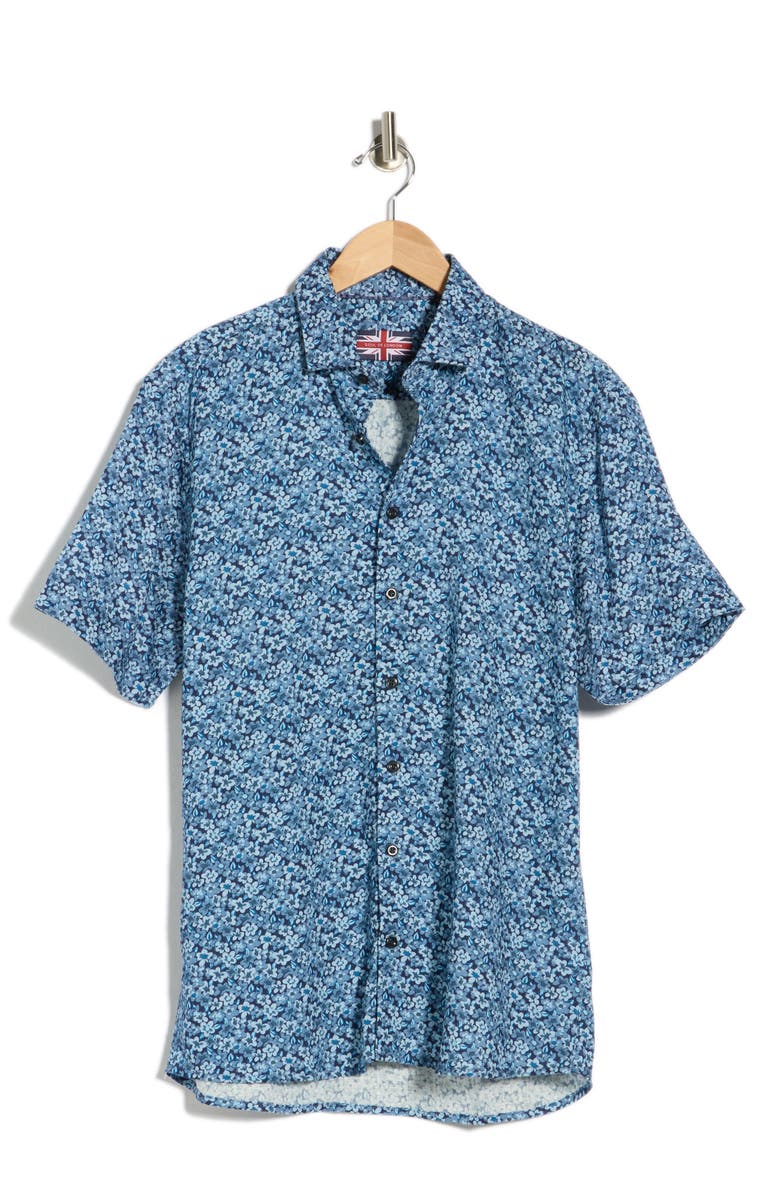 SOUL OF LONDON Floral Short Sleeve Viscose & Linen Button-Up Shirt, Main, color, Blue / Bleu