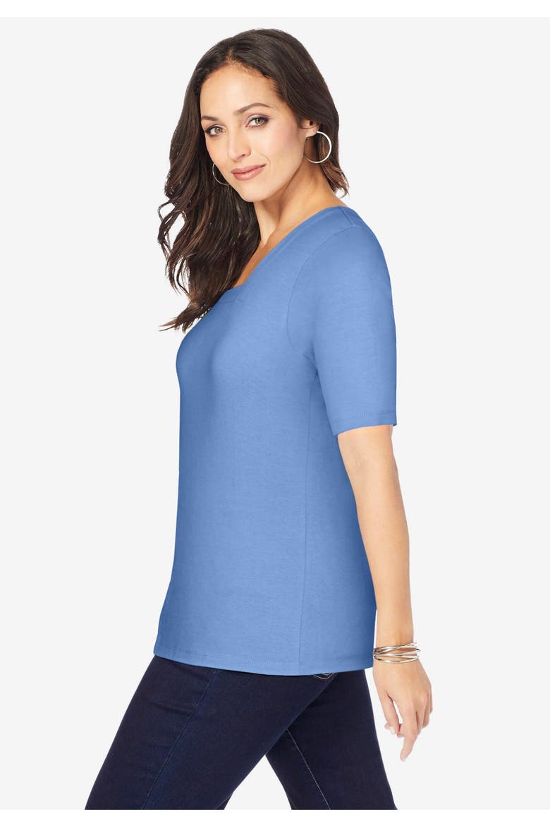 Stretch Cotton Square Neck Tee, Alternate, color, FRENCH BLUE