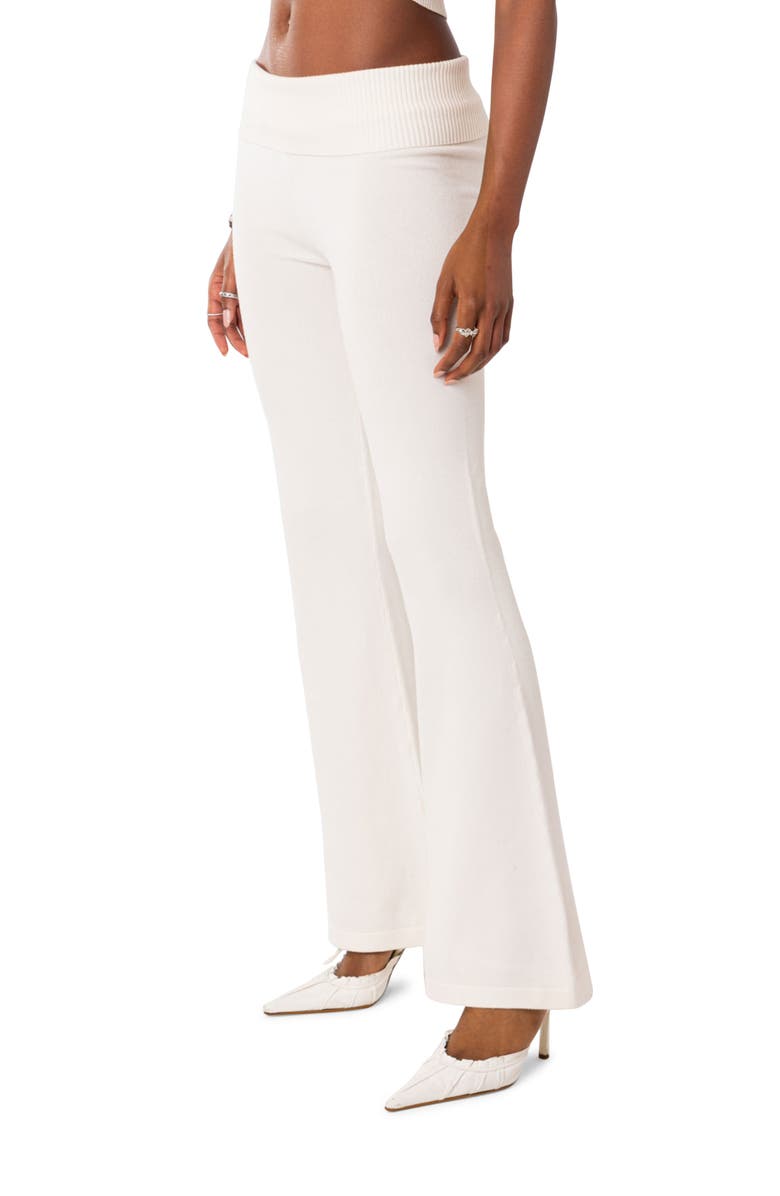 EDIKTED Desiree Foldover Waist Knit Flare Pants, Alternate, color, White