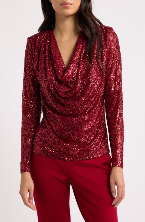 Sequin Cowl Neck Top