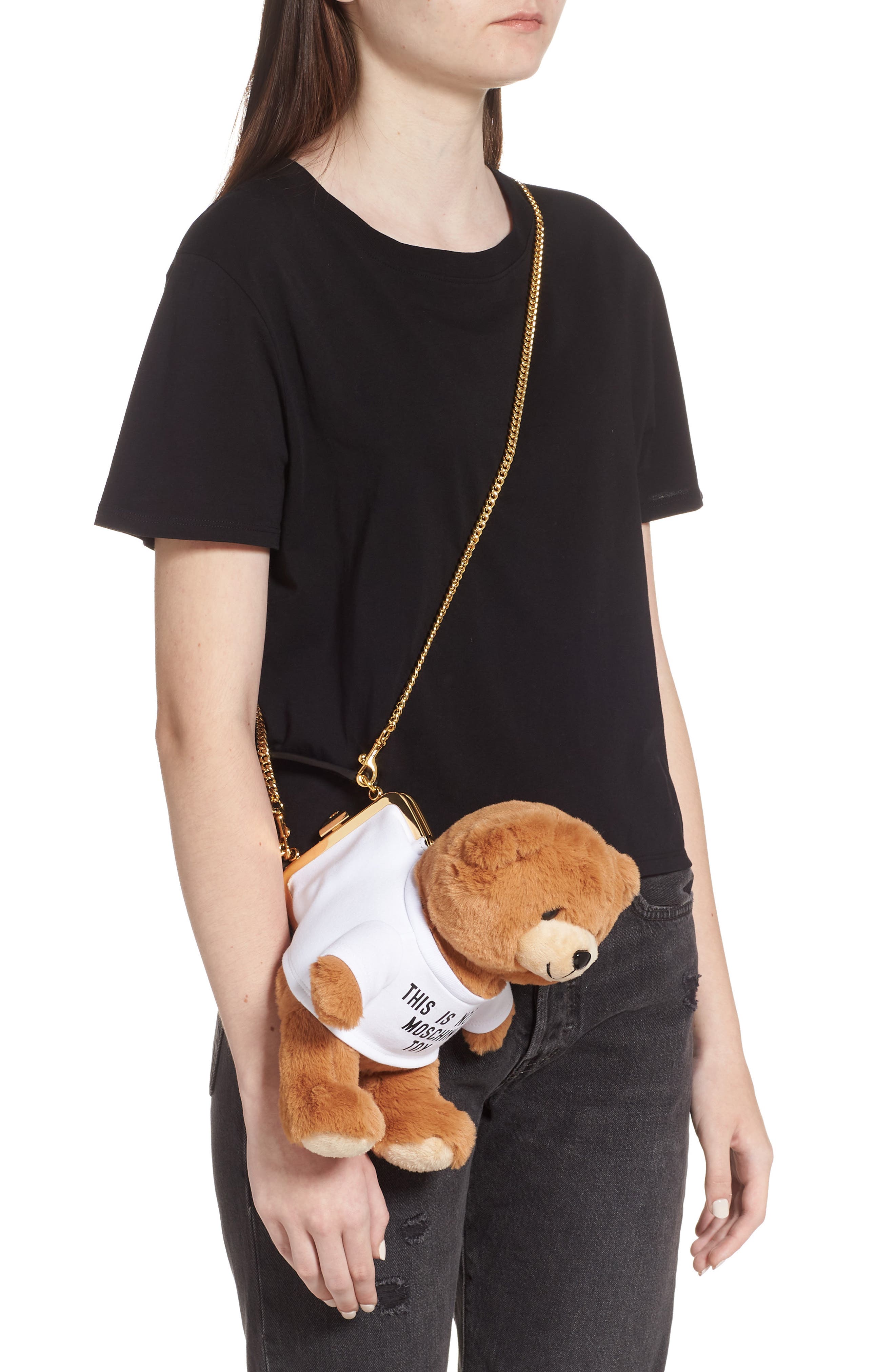 Moschino Plush Stuffed Teddy Bear Clutch, Alternate, color, 