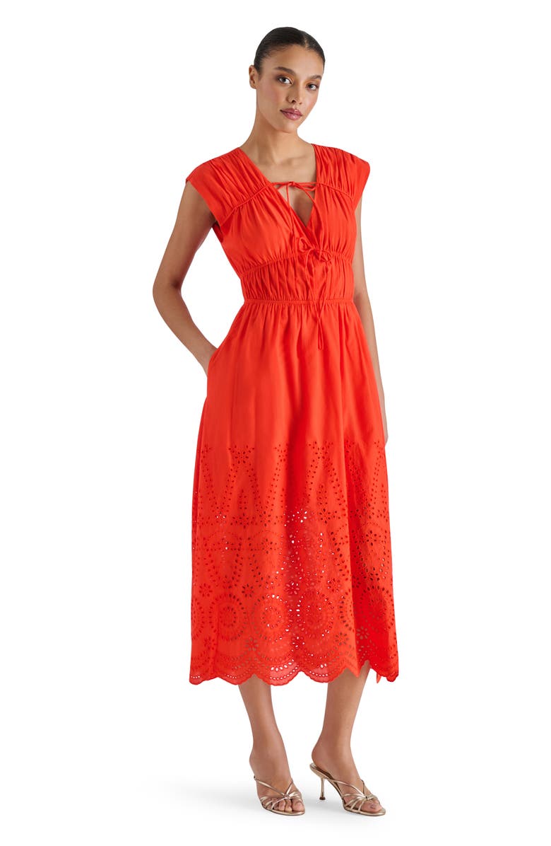 Steve Madden Clementina Eyelet Cotton Midi Dress, Alternate, color, Orange