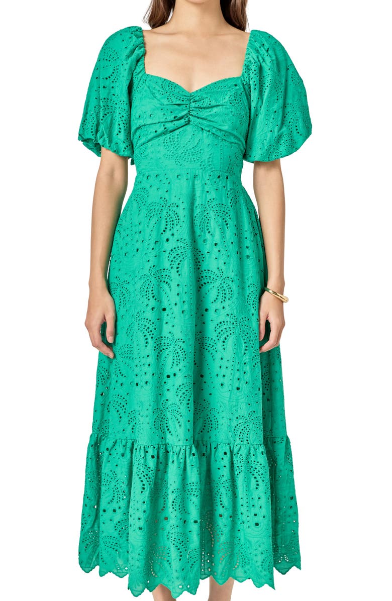 English Factory Eyelet Embroidery Maxi Dress, Alternate, color, Green
