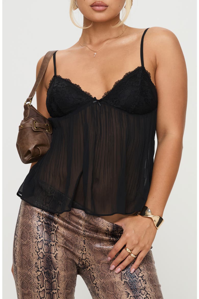 Zami Pleat Babydoll Camisole, Main, color, BLACK