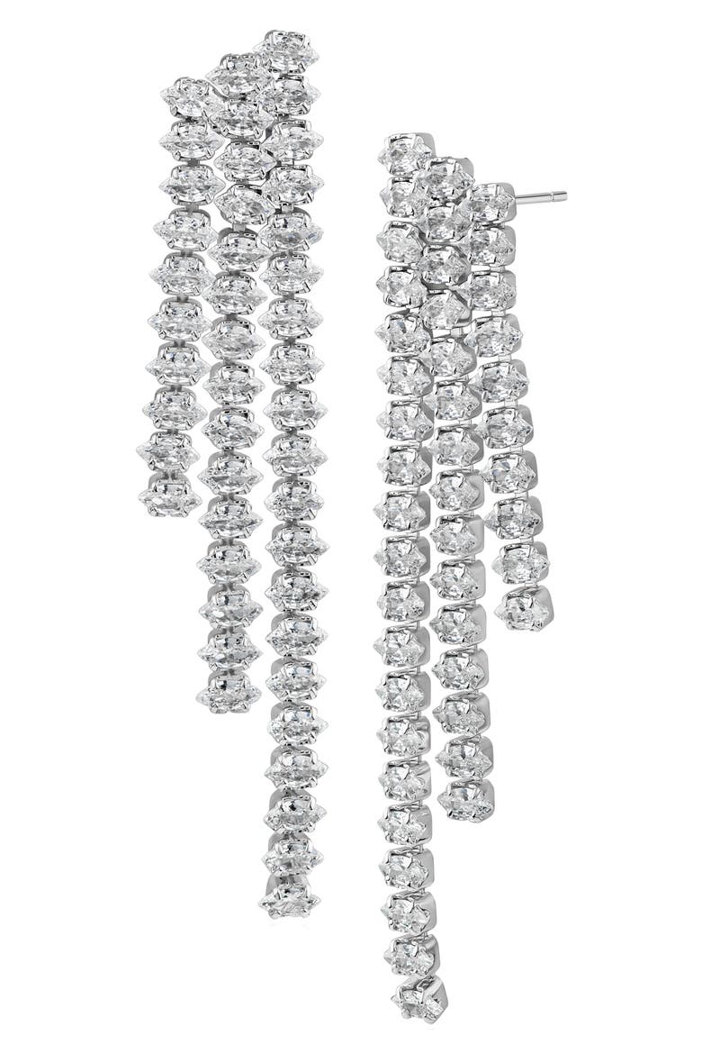 Cubic Zirconia Triple Strand Graduated Drop Earrings, Main, color, SILVER
