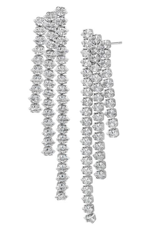 Cubic Zirconia Triple Strand Graduated Drop Earrings