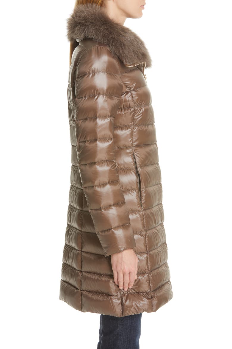 Quilted Down Puffer Coat with Removable Genuine Fox Fur Collar, Alternate, color, CHESTNUT