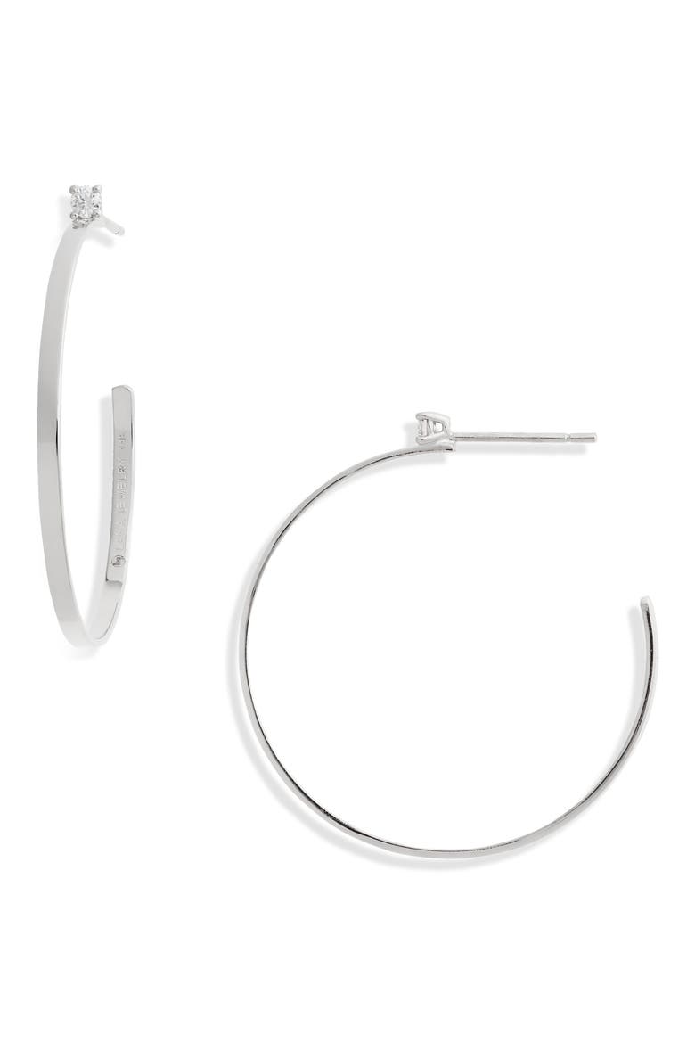 Sunrise 14K Gold Diamond Hoop Earrings, Main, color, WHITE GOLD/ DIAMOND