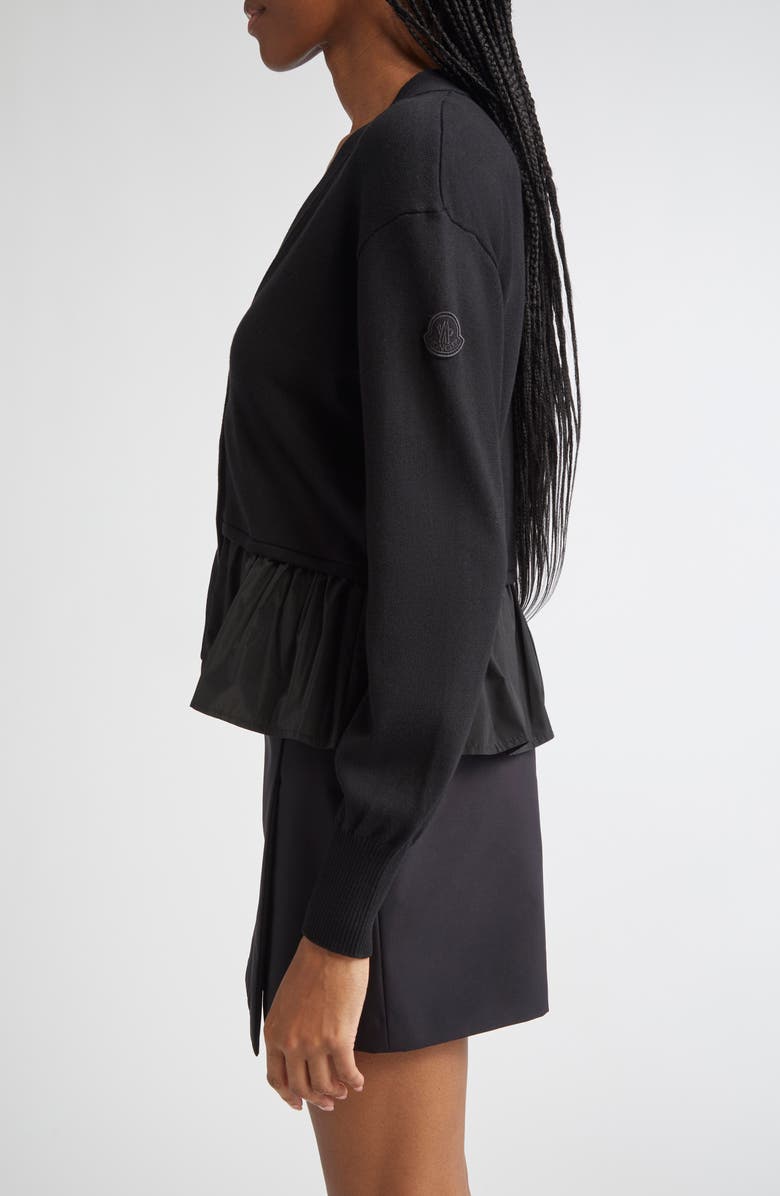 Moncler Flounce Hem Cardigan, Alternate, color, Black