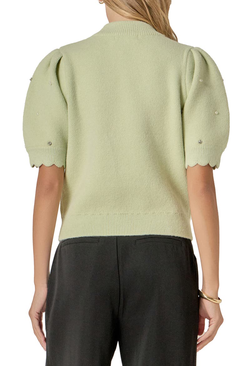 Embellished Short Sleeve Sweater, Alternate, color, SAGE