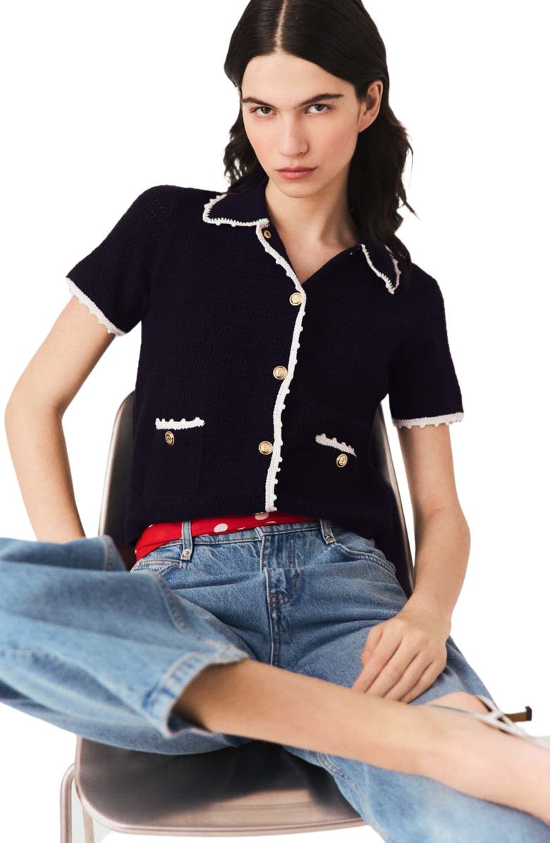 maje Cardigan with crochet trim, Alternate, color, Navy