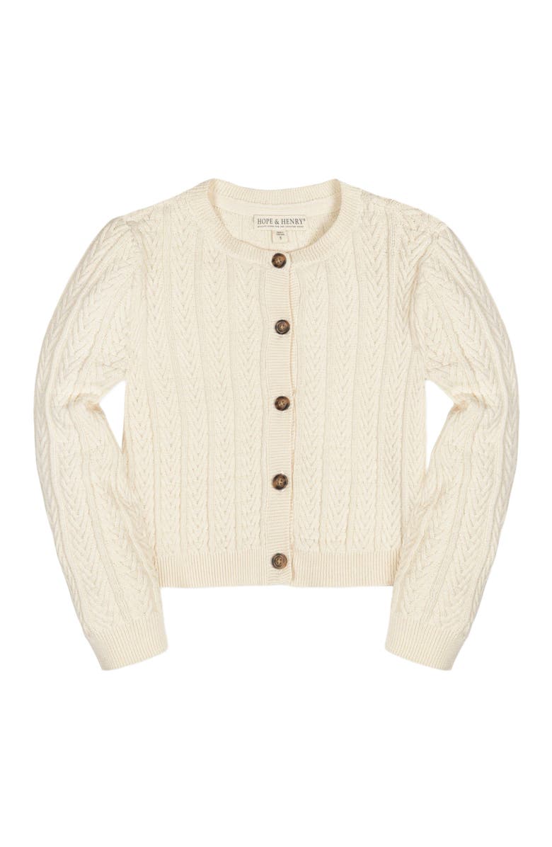 Hope & Henry Girls' Organic Chevron Cable Cardigan, Kids, Main, color, Ivory Chevron Cable