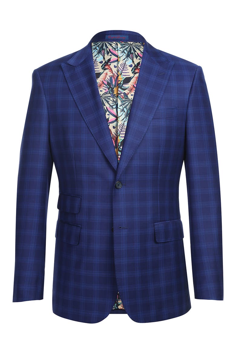 Trim Fit Plaid Suit, Alternate, color, BLUE