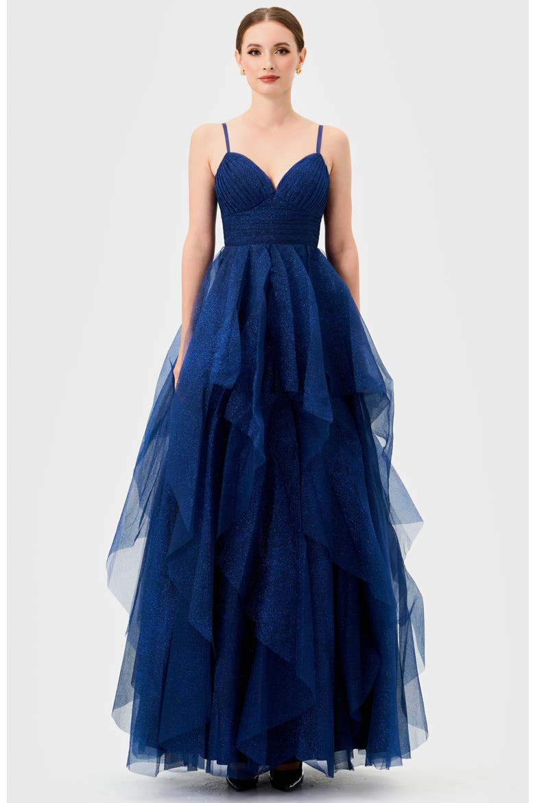 Solenne Tiered Ball Gown, Main, color, NAVY