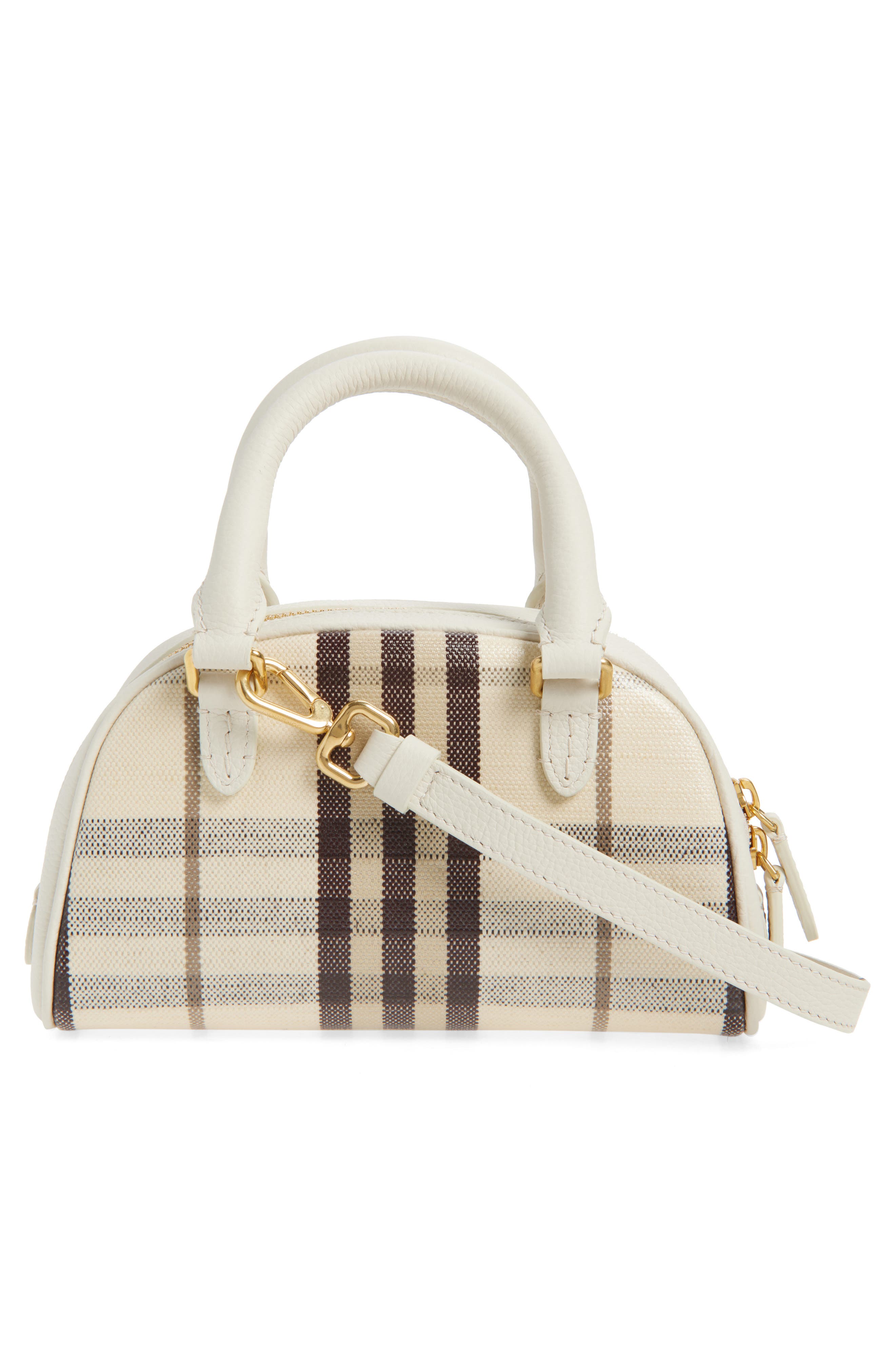 Burberry Highlands Check Coated Canvas Bowling Bag, Alternate, color, Light Beige
