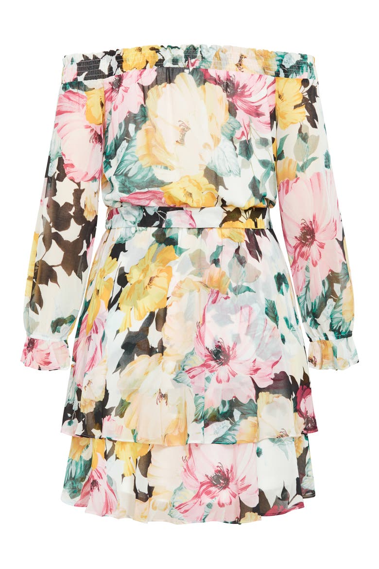 Odessa Off the Shoulder Long Sleeve Dress, Alternate, color, IVORY BLOOM