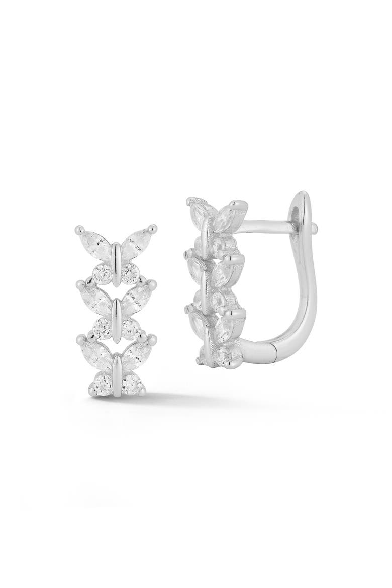 Cubic Zirconia Butterfly Huggie Hoop Earrings, Main, color, SILVER