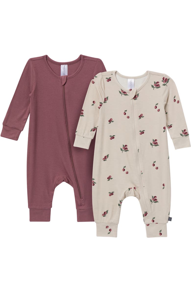 Modern Moments<sup>™</sup> by Gerber Long Sleeve Footless Rompers, Main, color, Gray And Purple