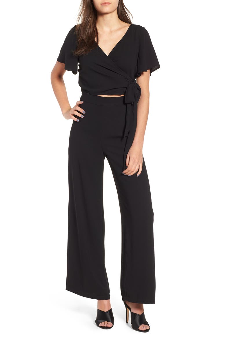 Surplice Jumpsuit, Main, color, BLACK