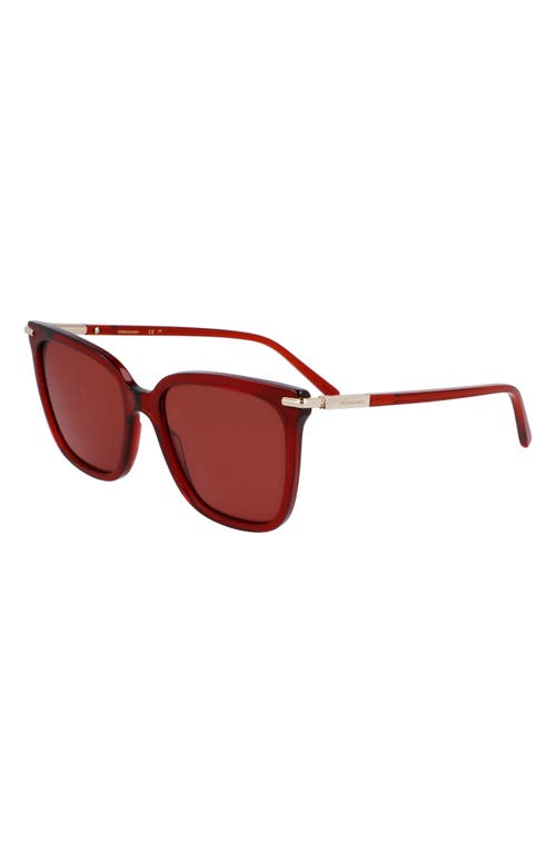 Ferragamo Prisma 56mm Modified Butterfly Sunglasses In Transparent Red