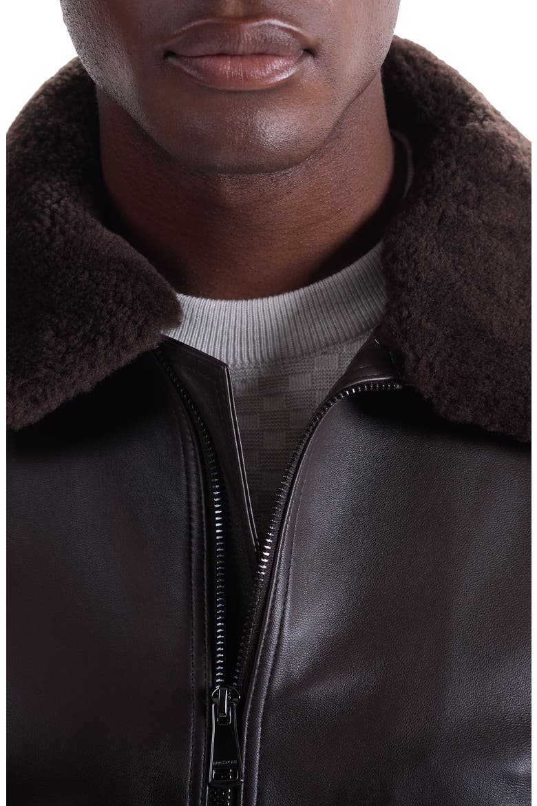 Leather Bomber Jacket with Removable Genuine Shearling Collar, Alternate, color, TRUFFLE