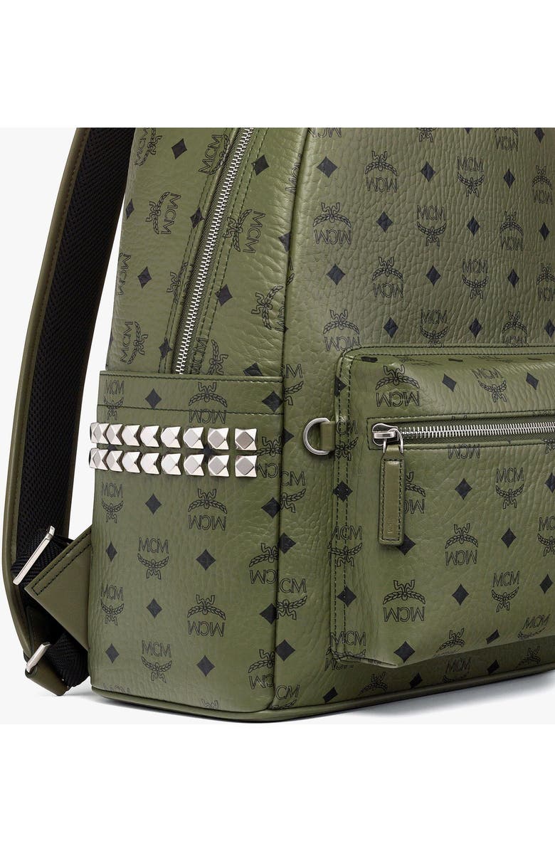 MCM Stark Side Studs Backpack in Visetos, Alternate, color, Khaki Moss