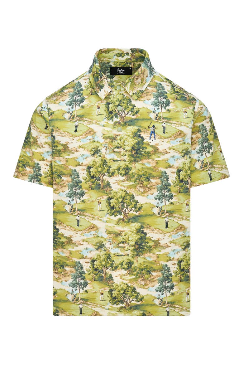 Snap Placket Polo Top, Main, color, COURSE CAMO PRINT