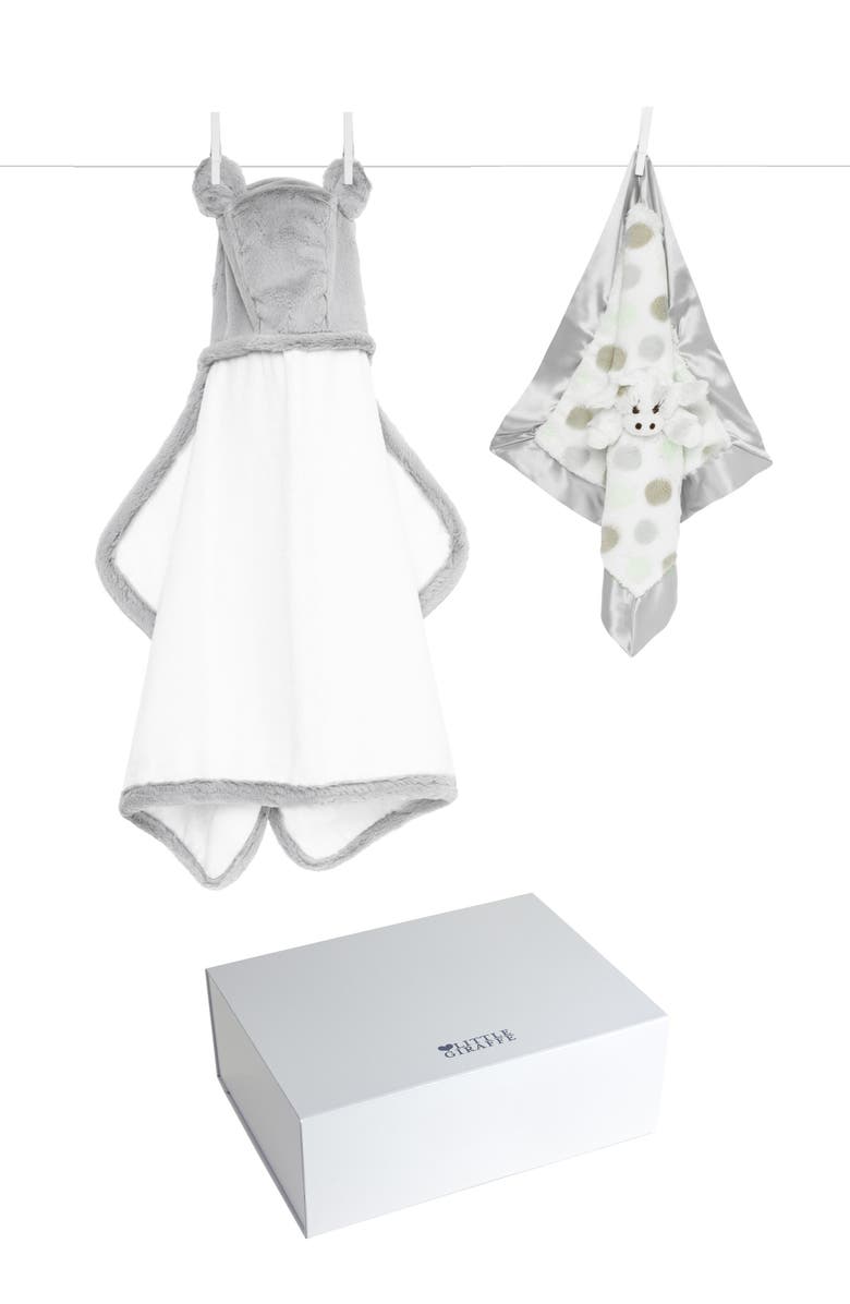 Little Giraffe Hooded Towel & Plush Blankie Bath Bundle, Main, color, Grey/Silver