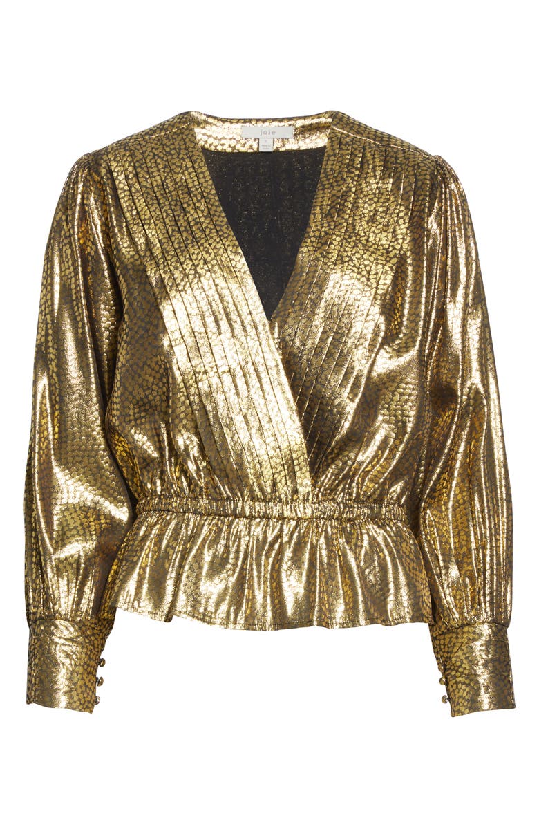 Joie Nadeen Gilded Lamé Peplum Blouse, Alternate, color,