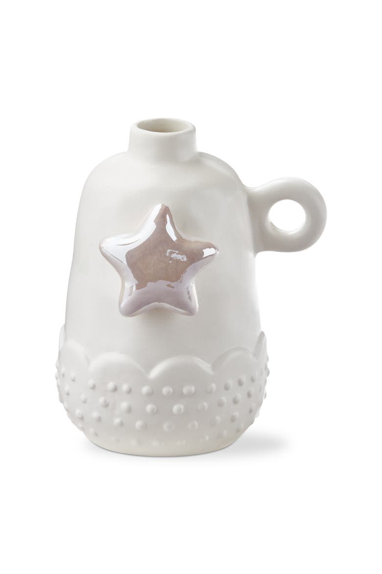 White Multi Earthenware Star Mini Bud Vase 3 x 3.75 x 4.75 in, Main, color, White