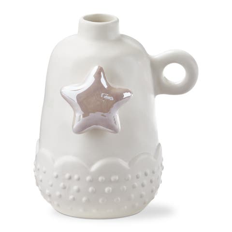 White Multi Earthenware Star Mini Bud Vase 3 x 3.75 x 4.75 in