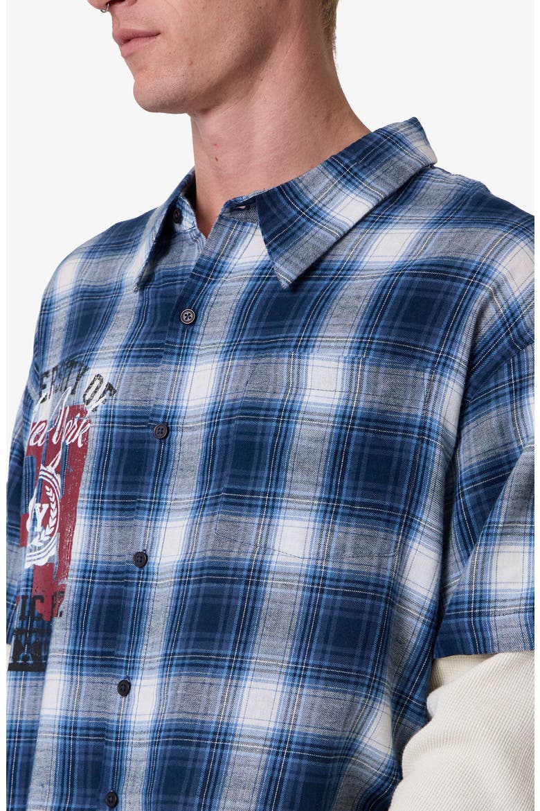 Layered Thermal Button-Up Flannel Shirt, Alternate, color, BLUE