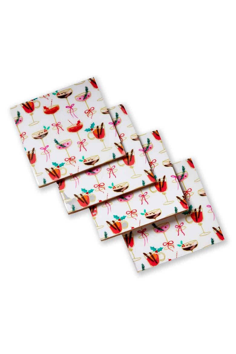 Very Merry Cocktail Coaster Set of Four for Home Entertaining, Main, color, White
