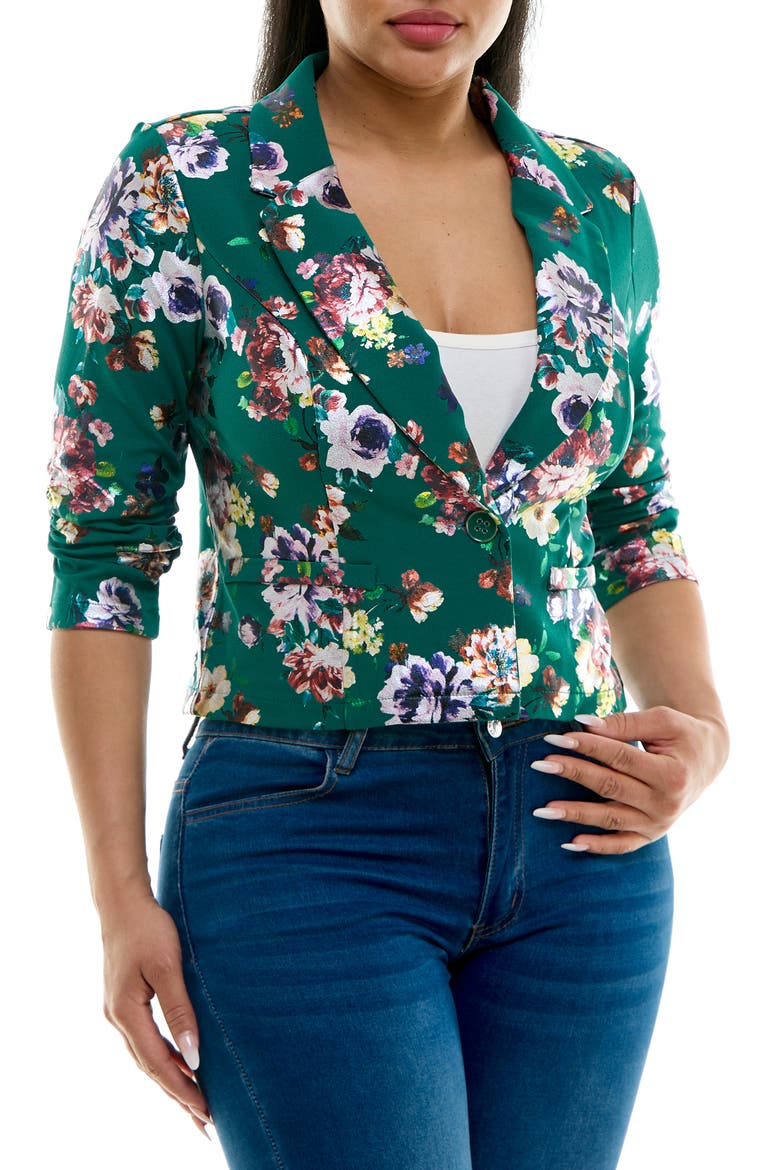 Cropped Single Button Bolero, Alternate, color, TEAL MULTI