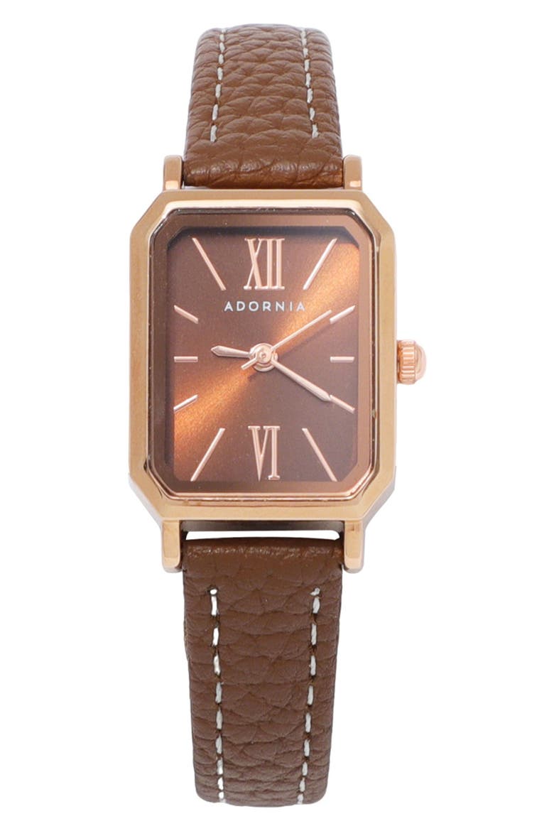 Lisbon Faux Leather Strap Watch, 26mm x 20mm, Main, color, BROWN/ GOLD