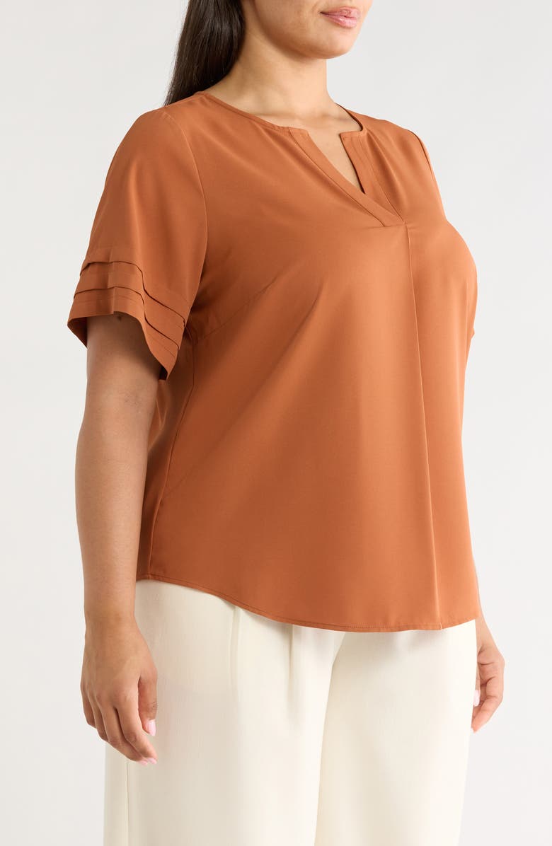 AK ANNE KLEIN Pleat Popover Top, Alternate, color, Cedar Spice