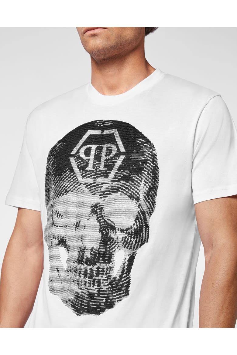 T-Shirt Round Neck Skull Men, Alternate, color, white