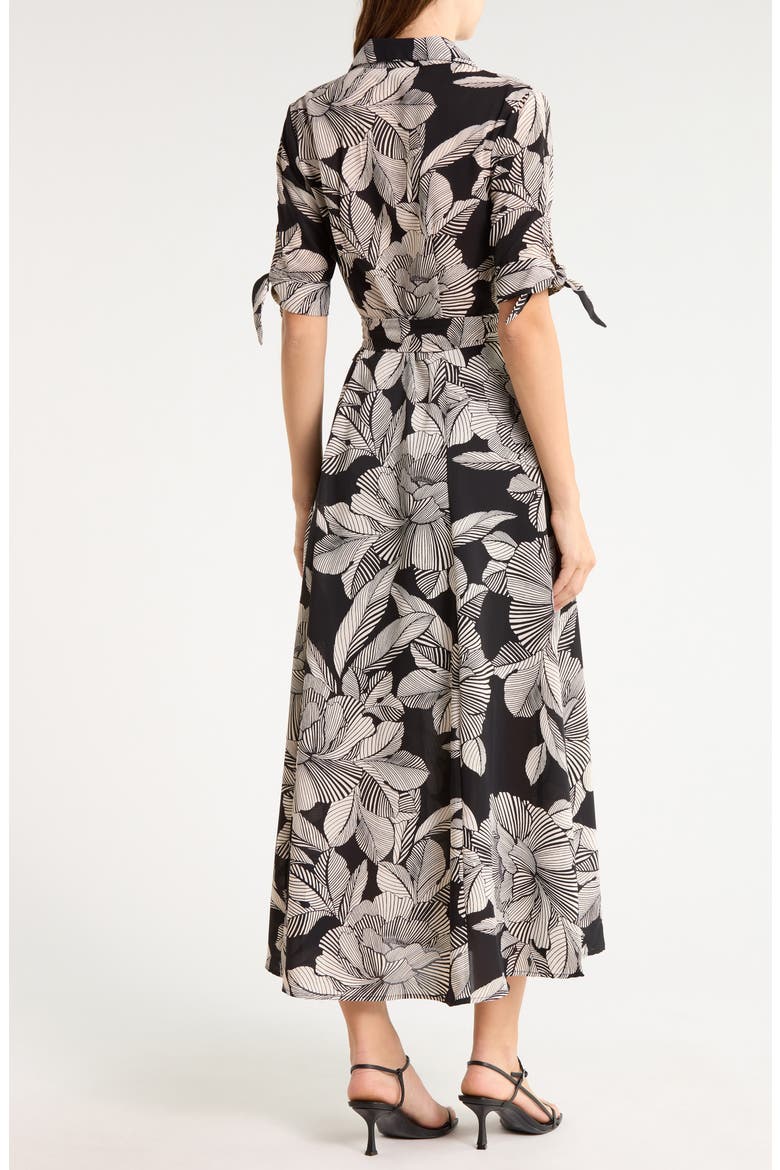 Floral Short Sleeve Tie Waist Shirtdress, Alternate, color, BLK/ TPE