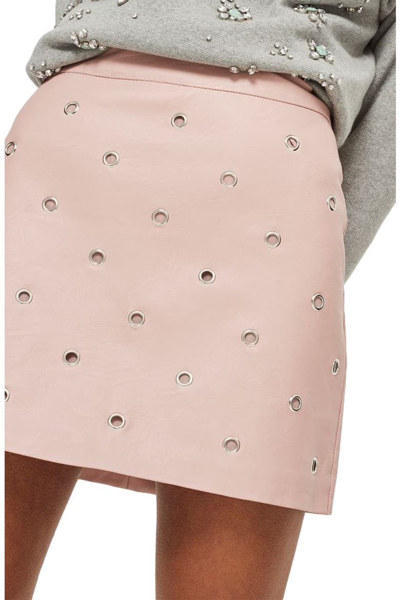 Grommet Faux Leather Skirt, Main, color, BLUSH