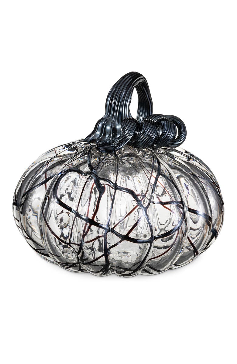 Glitzhome Halloween Abstract Black and White Glass Pumpkin, Main, color, Black