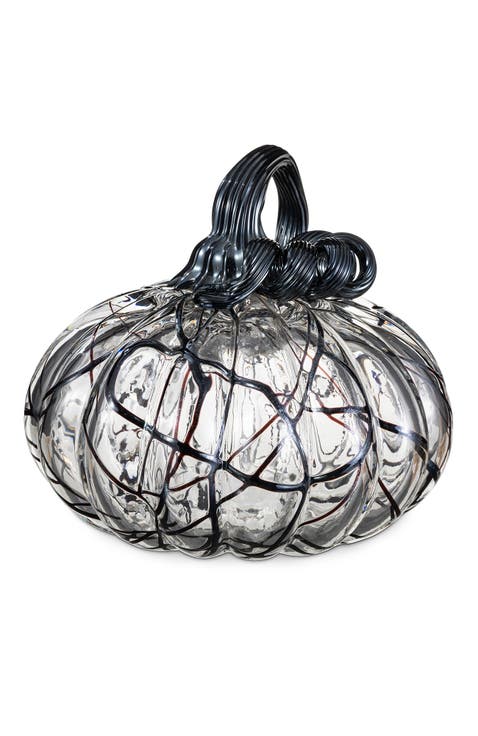 Halloween Abstract Black and White Glass Pumpkin