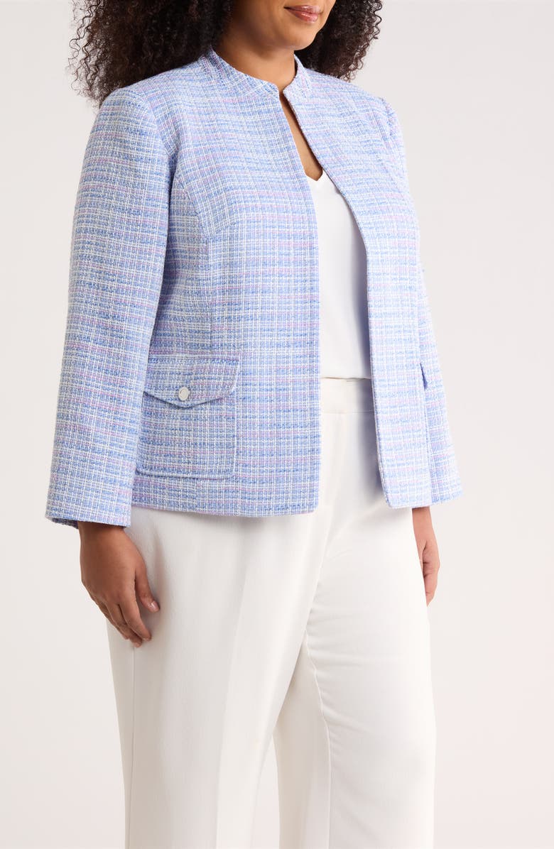 KASPER Stand Collar Tweed Jacket, Alternate, color, Paris Bleu Multi