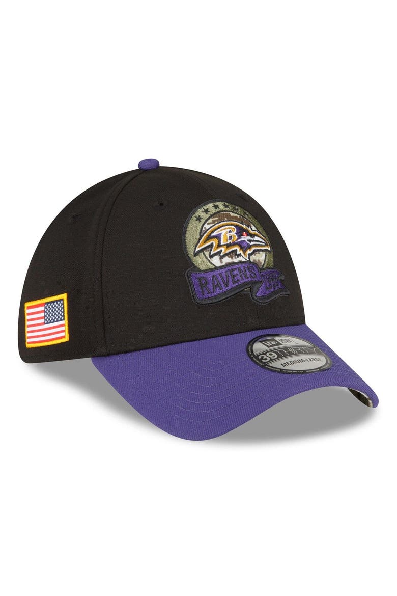 Men's New Era Black/Purple Baltimore Ravens 2022 Salute To Service 39THIRTY Flex Hat, Main, color, Black
